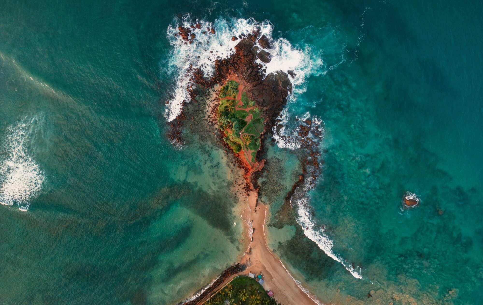 Aerial Drone View of Sri Lanka Small Island Parrot Rock, Mirissa Beach