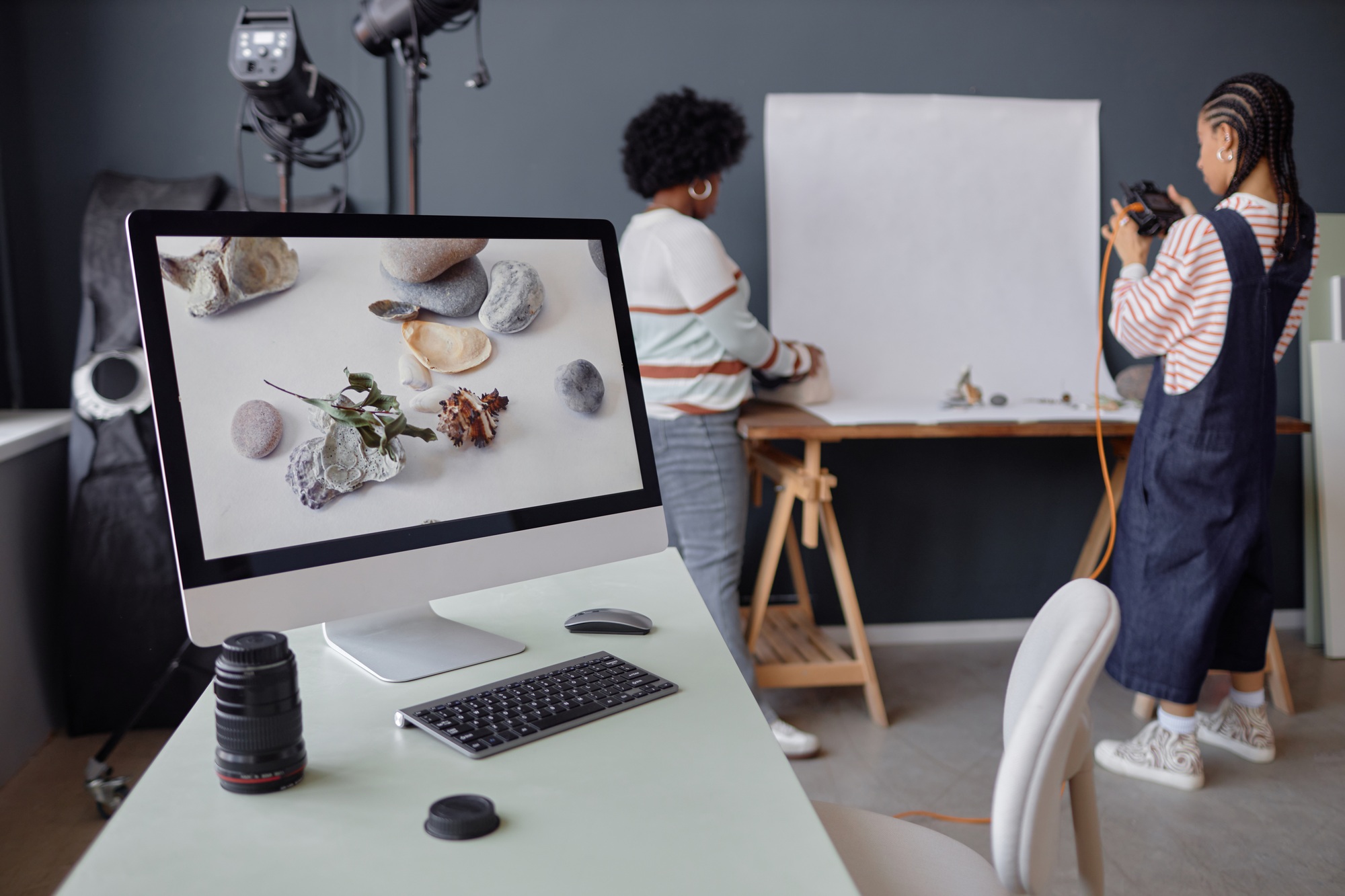 Computer with Product Photography Pictures on Screen